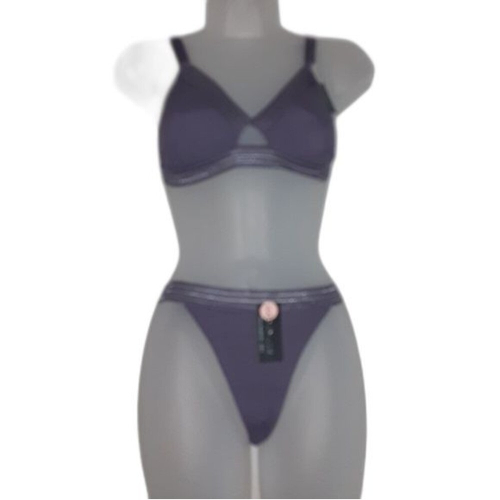 Youmita Small Gray Ridge Bralette and Mesh G-string NWT